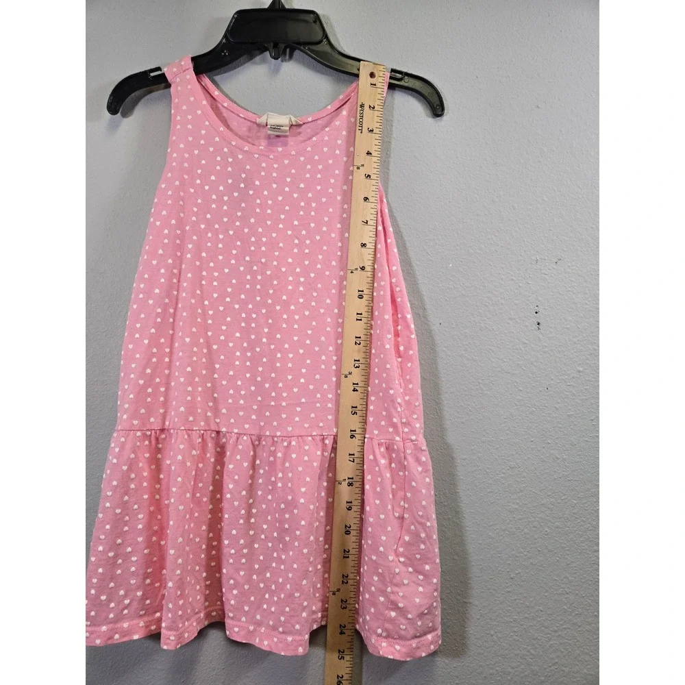 H&M Heart Print Pink Sleeveless Drop Waist Ruffle Organic Cotton Dress 6-8Y